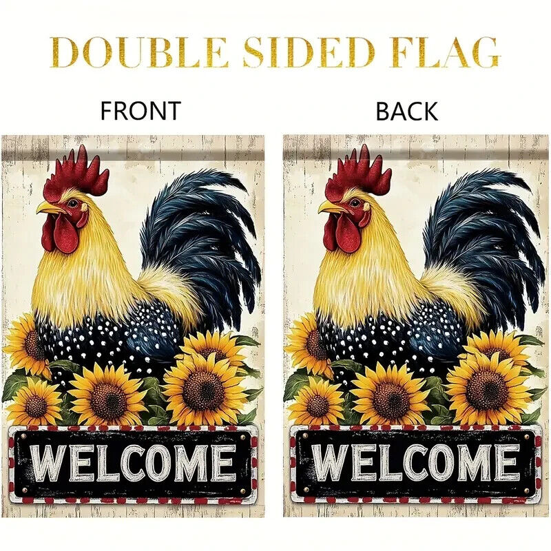 Welcome Rooster & Sunflowers Garden Flag Double-Sided 12" x 18" NEW! Home & Garden:Yard, Garden & Outdoor Living:Décor:Flags Cozy Home Treasures
